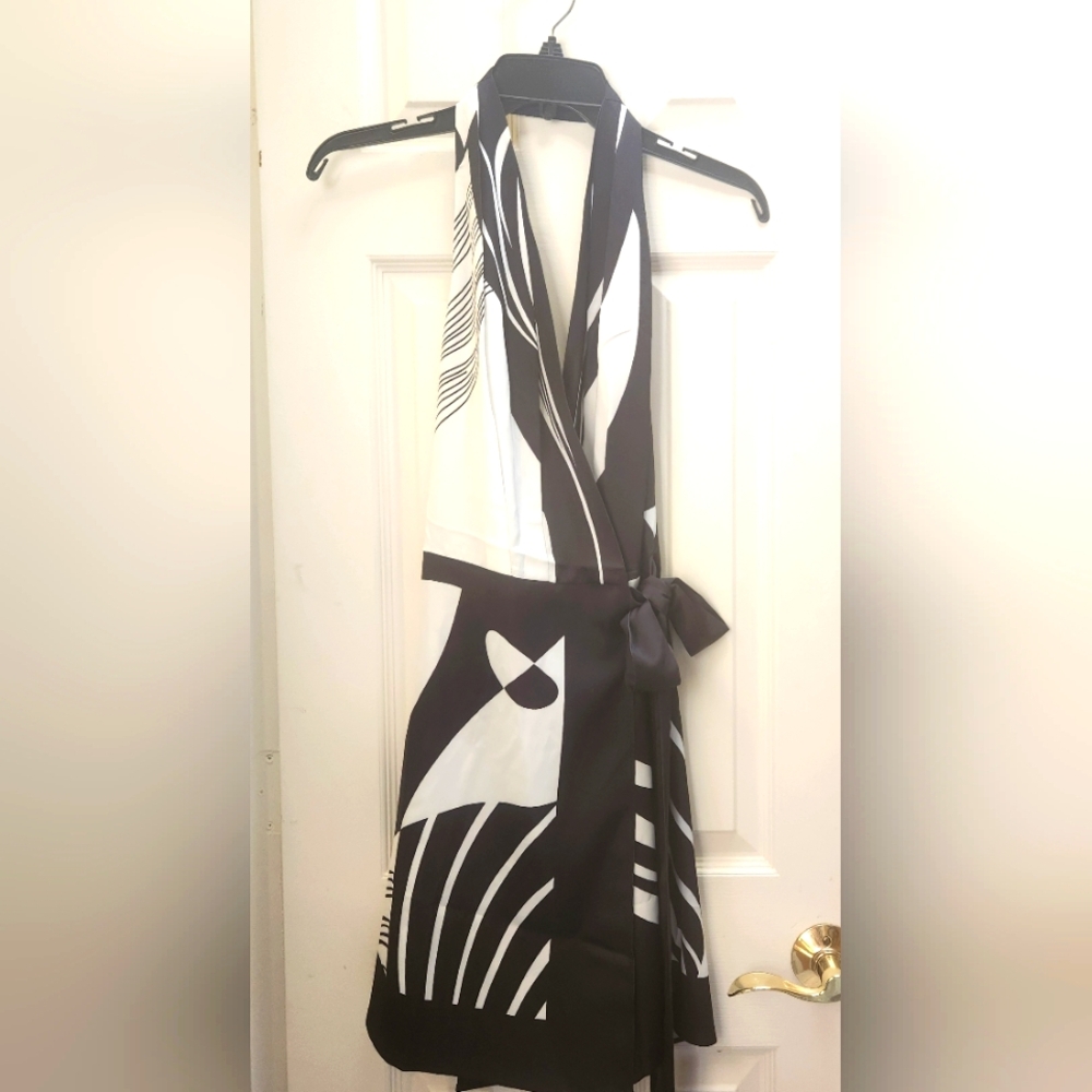 Elegant Black and White Wrap Dress